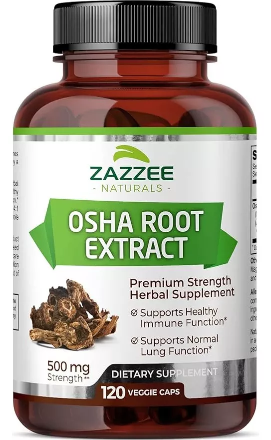 Zazzee Osha Root 500 Mg Salud Respiratoria Resfriados Y Antiinflamatorio 120 Cápsulas