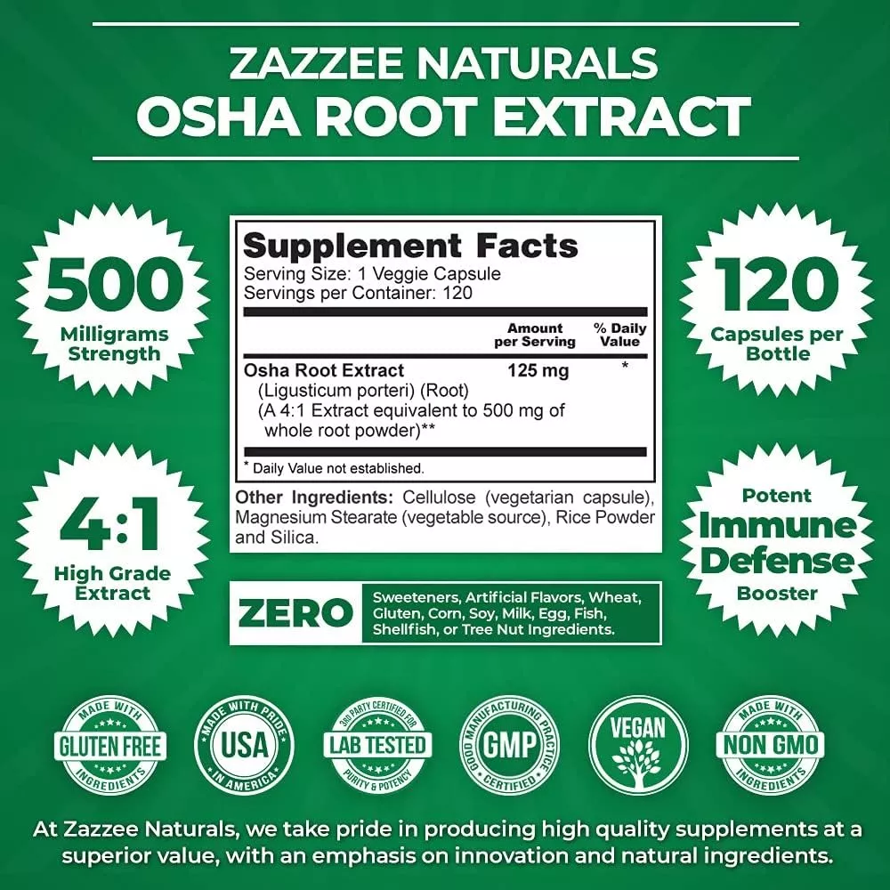 Foto 3 pulgar | Zazzee Osha Root 500 Mg Salud Respiratoria Resfriados Y Antiinflamatorio 120 Cápsulas