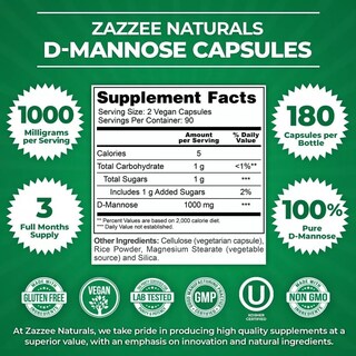 Foto 2 | Suplemento Zazzee Naturals D-mannose Alivio Natural Para El Tracto Urinario Y Bienestar Digestivo 1000 Mg 180 Cápsulas