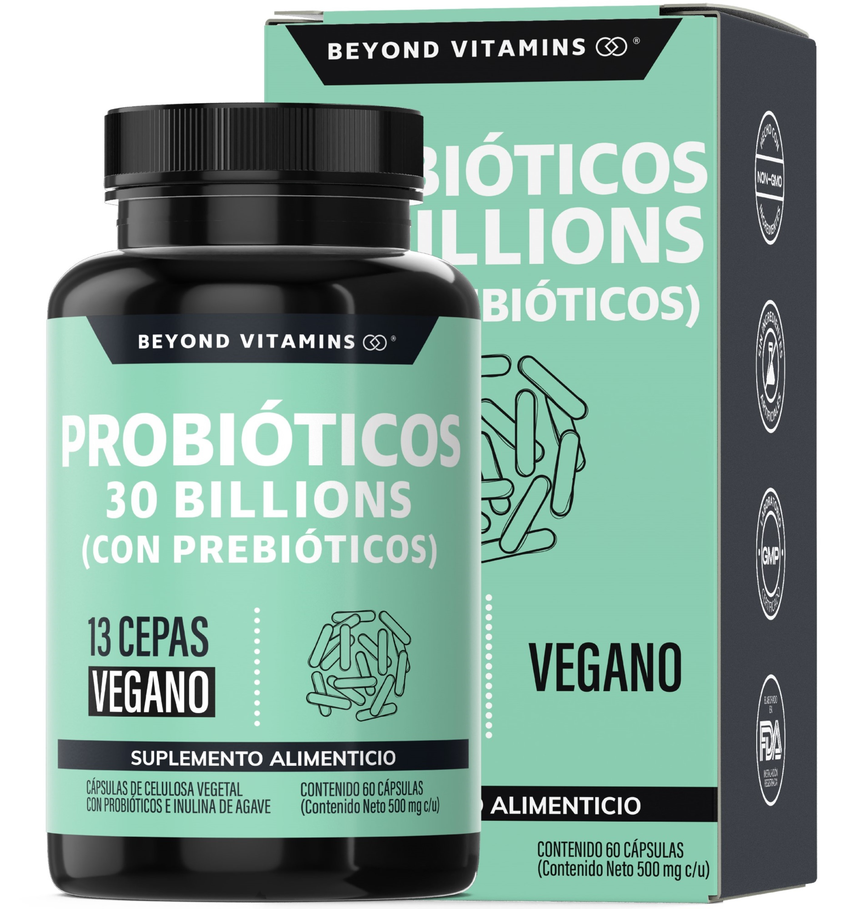 Foto 1 | Suplemento Alimenticio Probioticos 30 Billion Prebióticos Inulina De Agave 13 Cepas Beyond Vitamins 60 Cápsulas