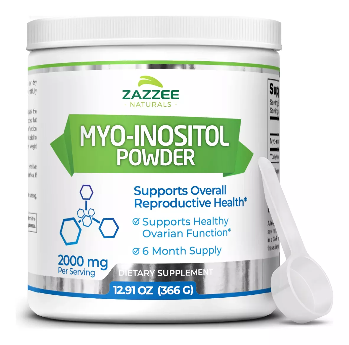 Foto 2 pulgar | Suplemento Zazzee Naturals Myo-inositol Powder Regulación Hormonal Y Mejora De La Fertilidad 366g