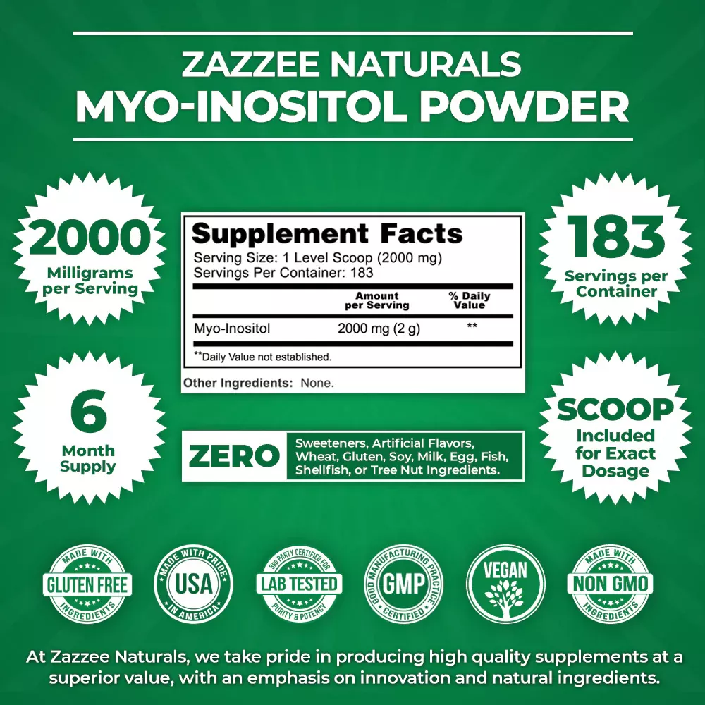 Foto 3 pulgar | Suplemento Zazzee Naturals Myo-inositol Powder Regulación Hormonal Y Mejora De La Fertilidad 366g