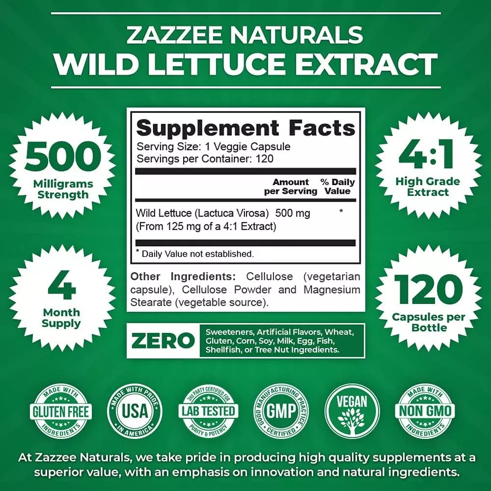 Foto 3 pulgar | Suplemento Zazzee Wild Lettuce Extract Lechuga Silvestre Relajación, Alivio Del Dolor Y Mejora Del Sueño120caps
