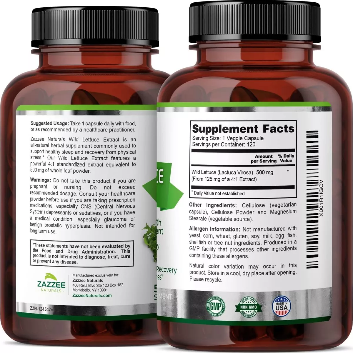 Foto 4 pulgar | Suplemento Zazzee Wild Lettuce Extract Lechuga Silvestre Relajación, Alivio Del Dolor Y Mejora Del Sueño120caps