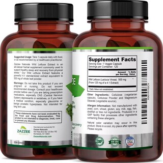 Foto 3 | Suplemento Zazzee Wild Lettuce Extract Lechuga Silvestre Relajación, Alivio Del Dolor Y Mejora Del Sueño120caps