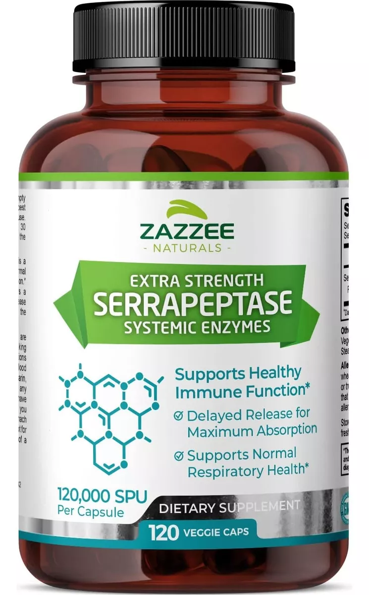 Zazzee Serrapeptase 120,000 Spu Alivia El Dolor Y La Inflamación 120 Capsulas
