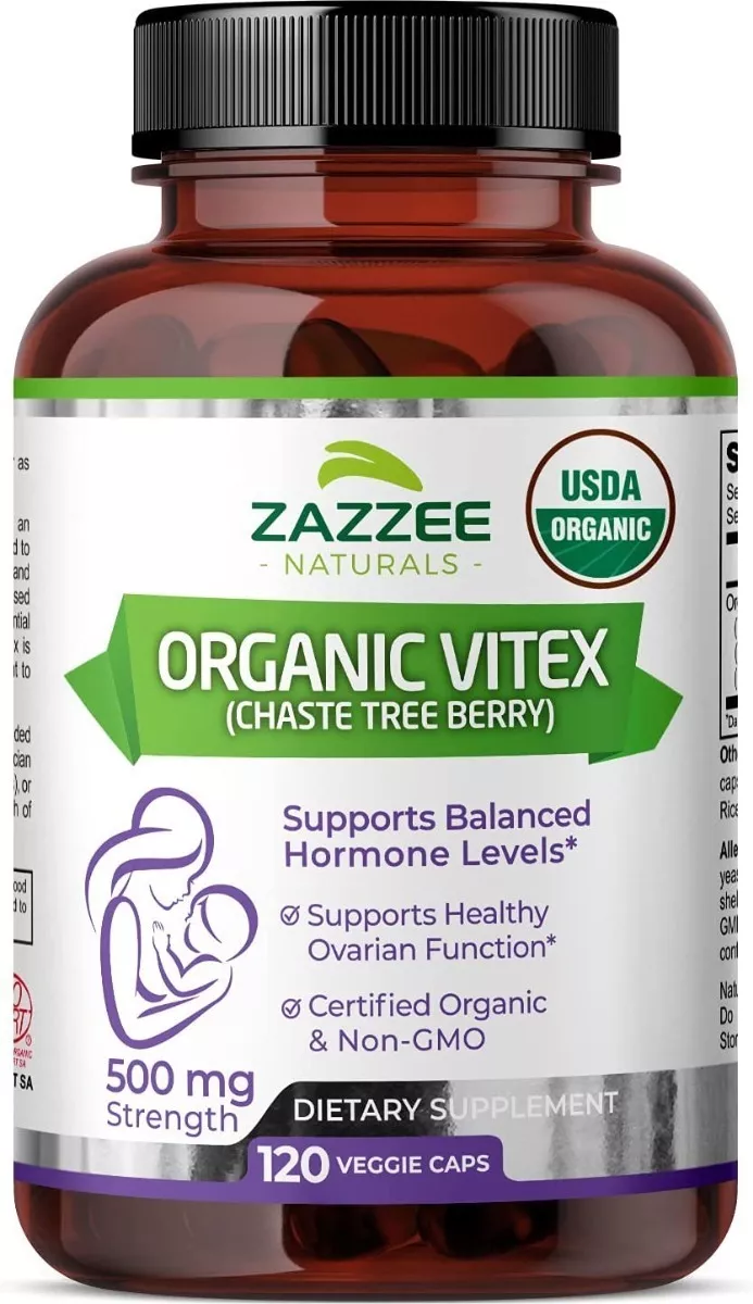 Zazzee Organic Vitex Chaste Tree Berry  Equilibra Tu Bienestar Apoyo Hormonal Y Alivio Menstrual 120 Capsulas