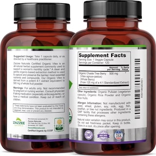 Foto 2 | Zazzee Organic Vitex Chaste Tree Berry Equilibra Tu Bienestar Apoyo Hormonal Y Alivio Menstrual 120 Capsulas