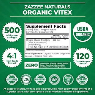 Foto 3 | Zazzee Organic Vitex Chaste Tree Berry Equilibra Tu Bienestar Apoyo Hormonal Y Alivio Menstrual 120 Capsulas