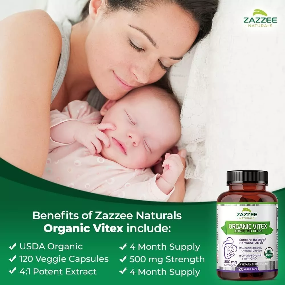 Foto 5 pulgar | Zazzee Organic Vitex Chaste Tree Berry  Equilibra Tu Bienestar Apoyo Hormonal Y Alivio Menstrual 120 Capsulas