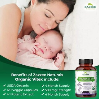 Foto 4 | Zazzee Organic Vitex Chaste Tree Berry Equilibra Tu Bienestar Apoyo Hormonal Y Alivio Menstrual 120 Capsulas