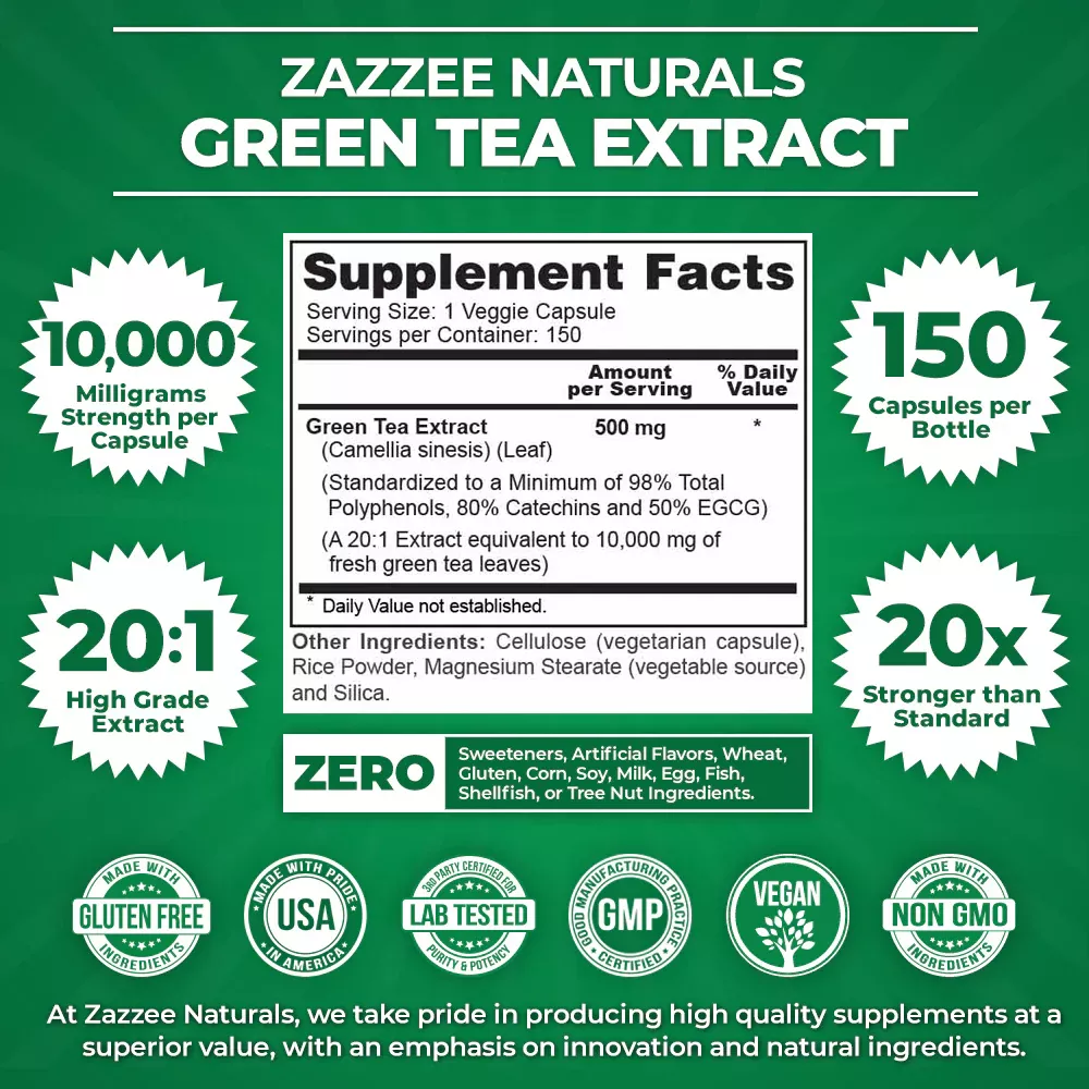 Foto 3 pulgar | Suplemento Zazzee Naturals Green Tea 6000mg : Antioxidantes, Energía Y Apoyo En La Pérdida De Pso Y Grasa 150 Cápsulas