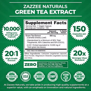 Foto 2 | Suplemento Zazzee Naturals Green Tea 6000mg : Antioxidantes, Energía Y Apoyo En La Pérdida De Pso Y Grasa 150 Cápsulas