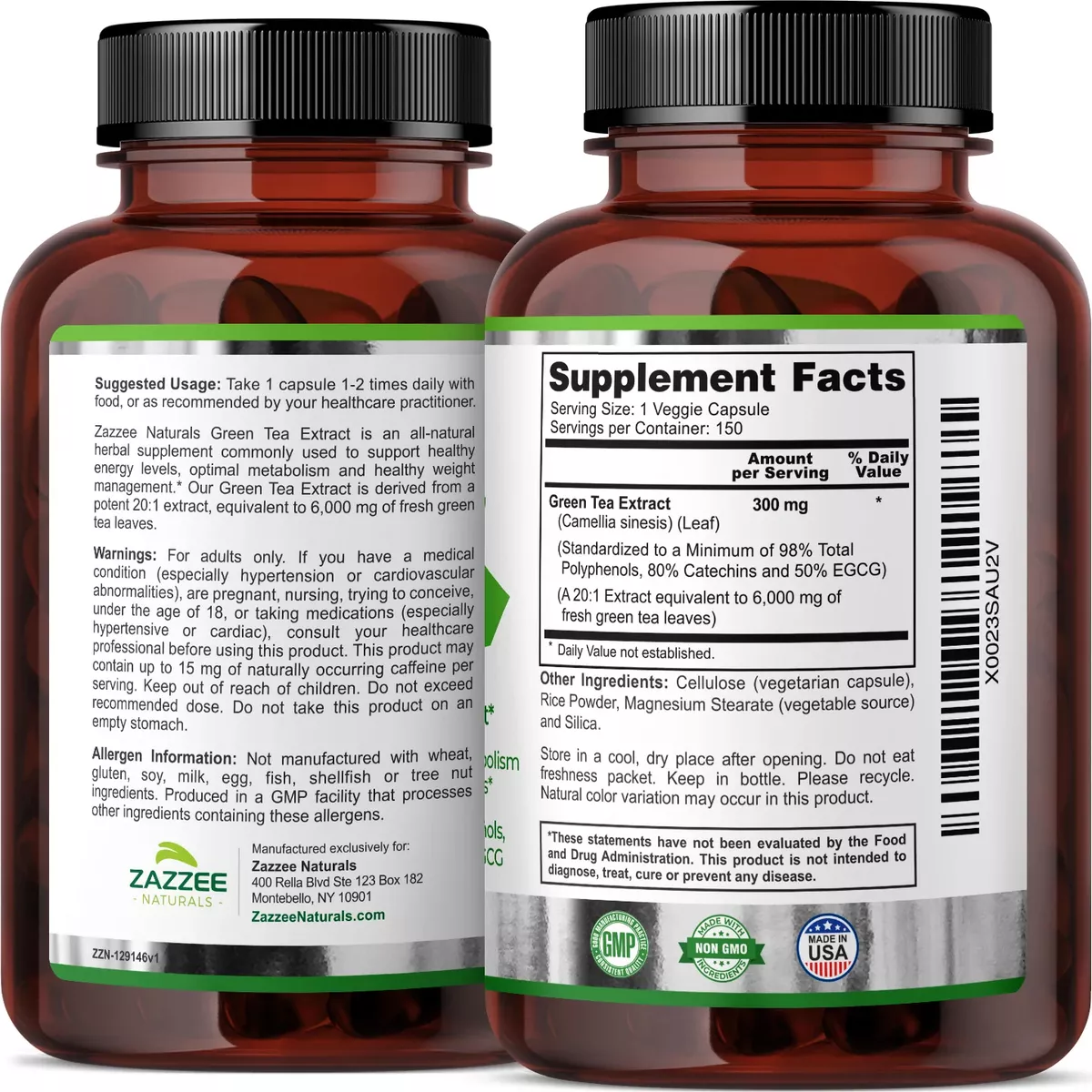 Foto 4 pulgar | Suplemento Zazzee Naturals Green Tea 6000mg : Antioxidantes, Energía Y Apoyo En La Pérdida De Pso Y Grasa 150 Cápsulas