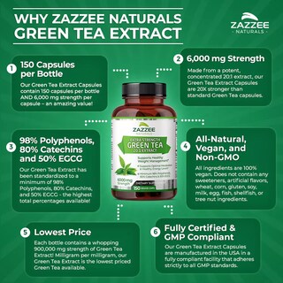 Foto 4 | Suplemento Zazzee Naturals Green Tea 6000mg : Antioxidantes, Energía Y Apoyo En La Pérdida De Pso Y Grasa 150 Cápsulas