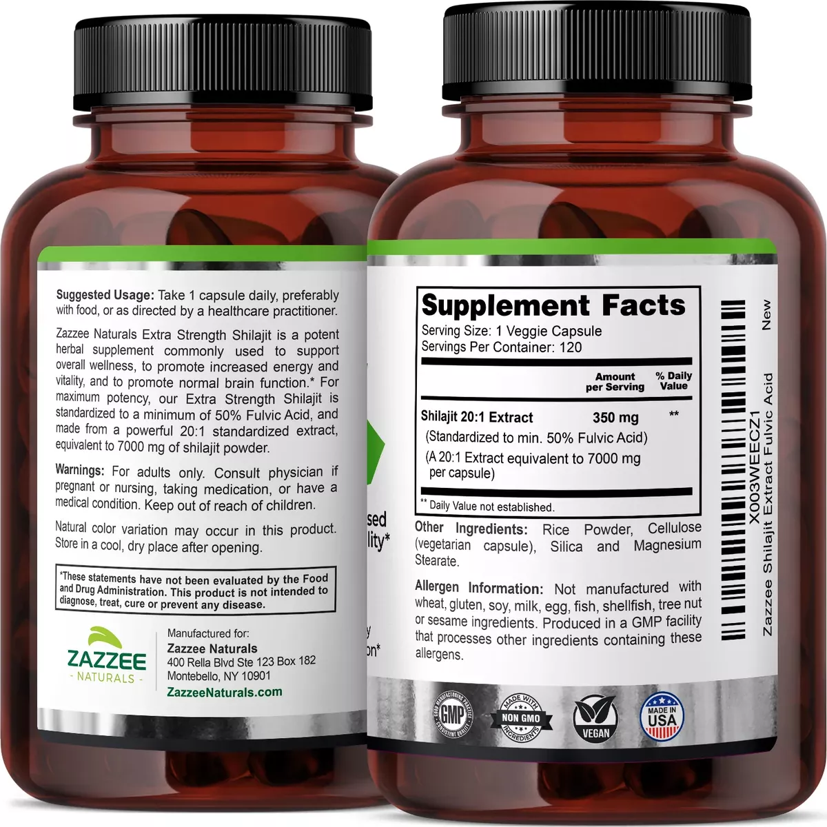 Foto 4 pulgar | Suplemento Zazzee Naturals Extra Strength Shilajit  Energía, Salud Cognitiva Y Equilibrio Hormonal 120 Cápsulas