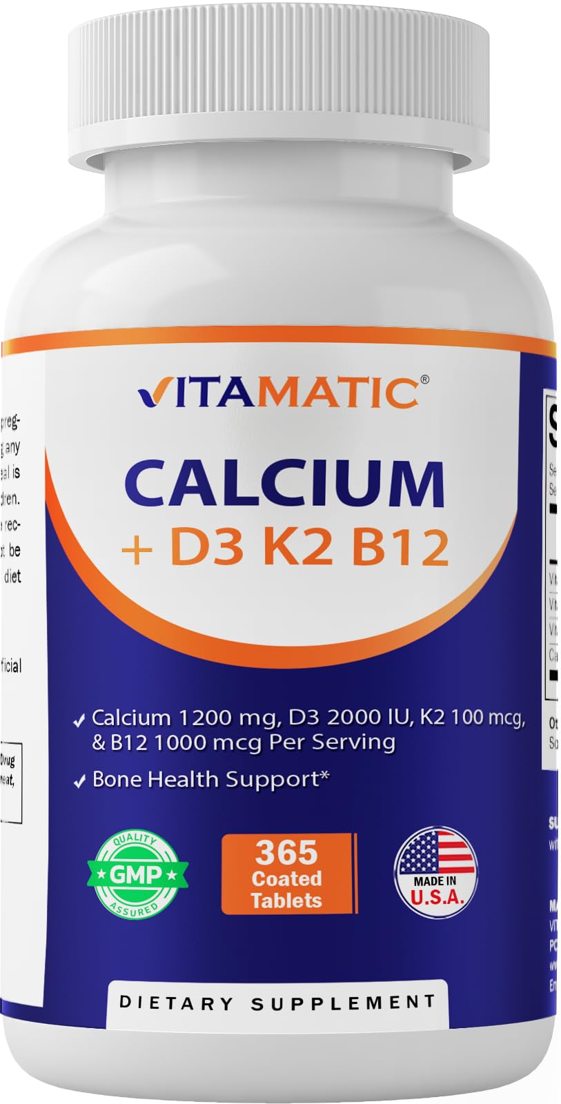 Suplemento De Calcio Vitamático De 1200 Mg Con D3, K2 Y B12 365 Tabletas - Venta Internacional.