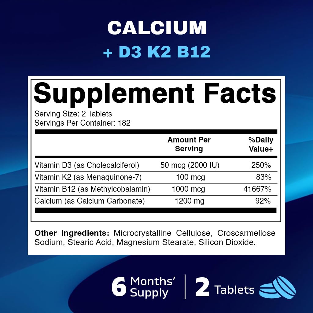 Foto 2 | Suplemento De Calcio Vitamático De 1200 Mg Con D3, K2 Y B12 365 Tabletas - Venta Internacional.