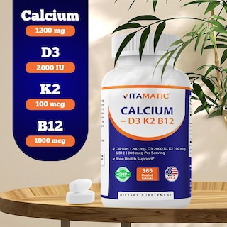 Foto 3 | Suplemento De Calcio Vitamático De 1200 Mg Con D3, K2 Y B12 365 Tabletas - Venta Internacional.