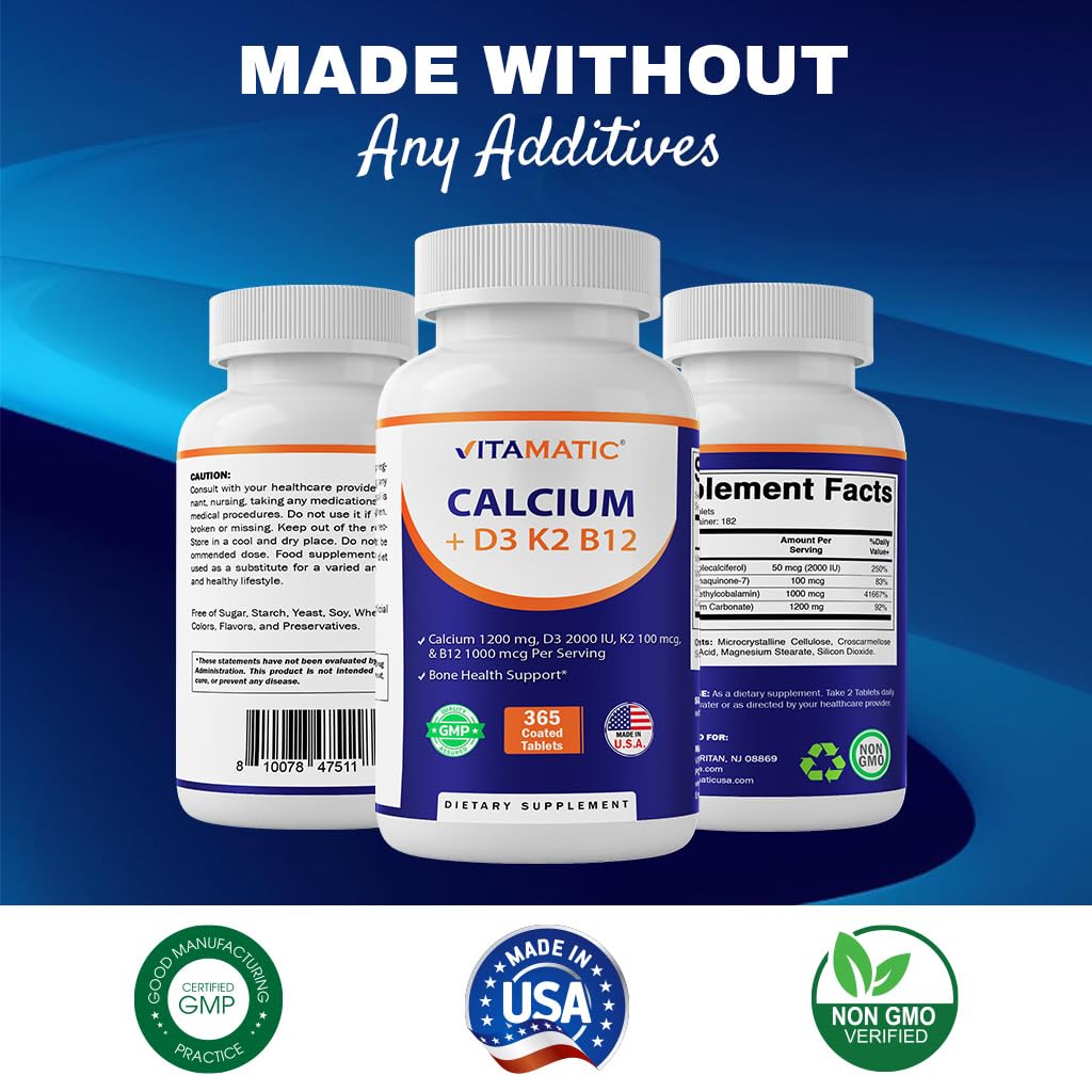 Foto 5 pulgar | Suplemento De Calcio Vitamático De 1200 Mg Con D3, K2 Y B12 365 Tabletas - Venta Internacional.