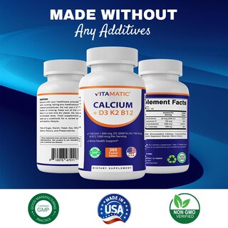 Foto 4 | Suplemento De Calcio Vitamático De 1200 Mg Con D3, K2 Y B12 365 Tabletas - Venta Internacional.