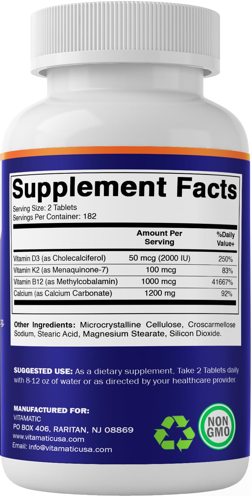Foto 8 pulgar | Suplemento De Calcio Vitamático De 1200 Mg Con D3, K2 Y B12 365 Tabletas - Venta Internacional.