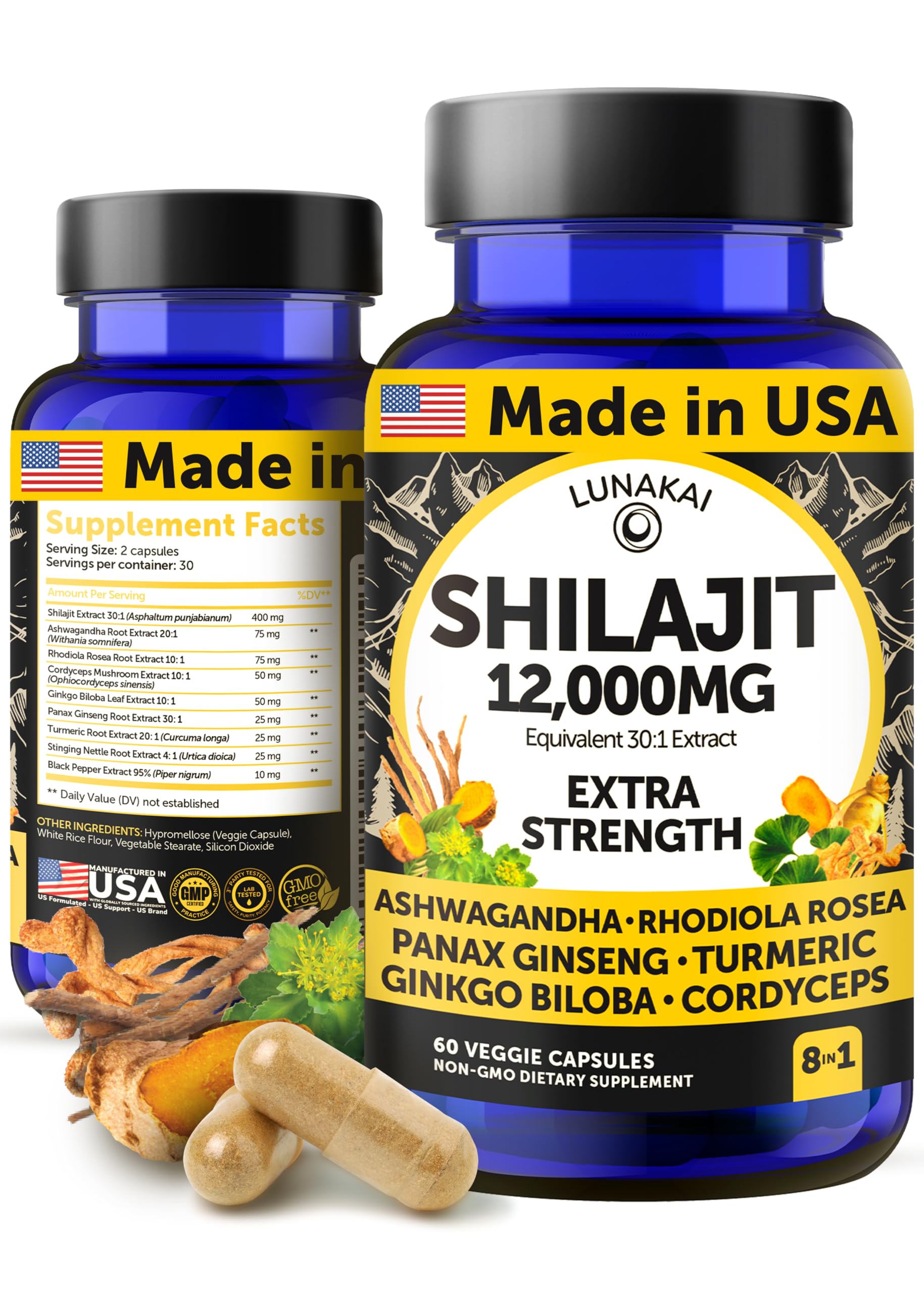 Foto 2 pulgar | Suplemento Lunakai Shilajit En Cápsulas De 1200 Mg Con Ashwagandha De 60 Unidades - Venta Internacional.