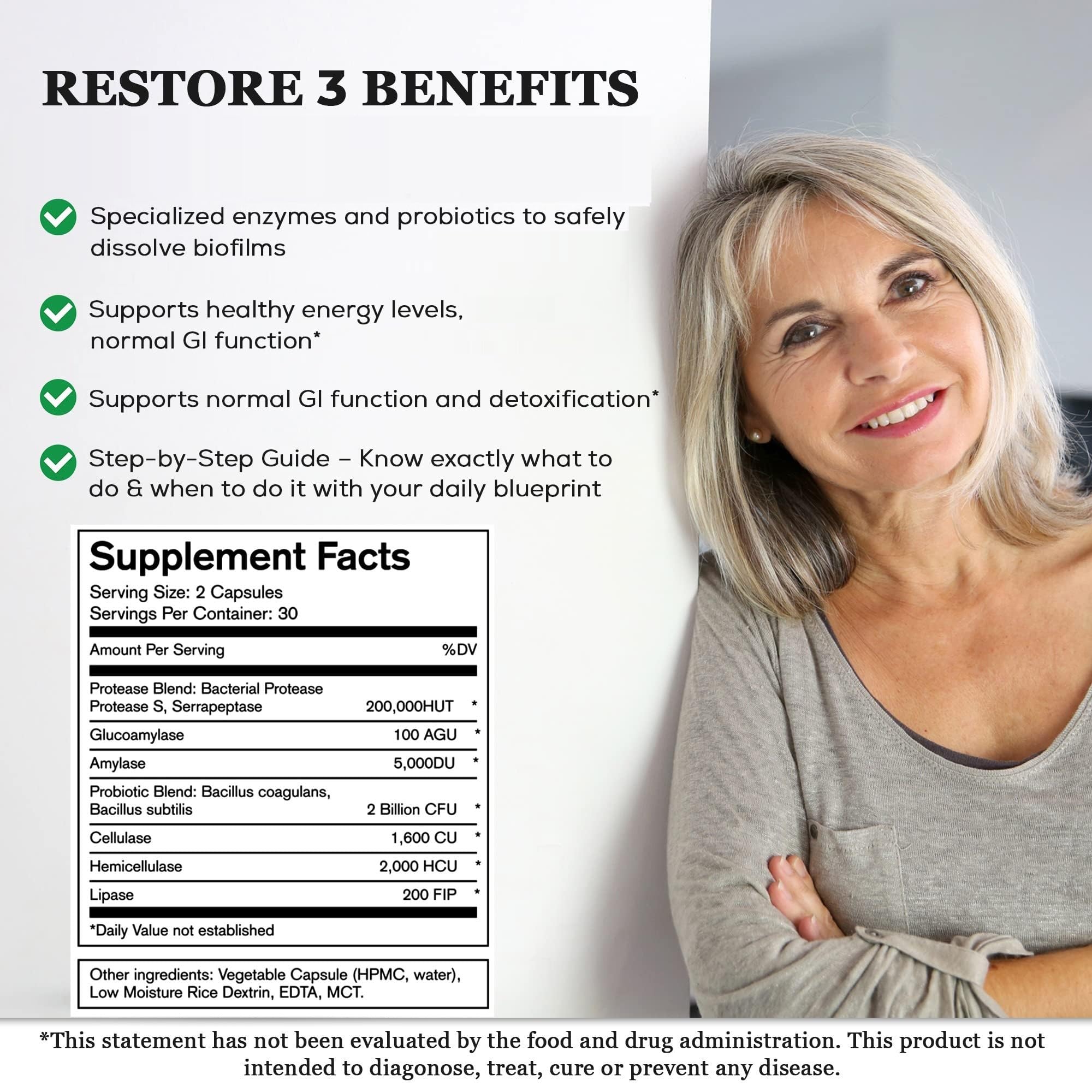 Foto 3 pulgar | Suplemento Native Formulas Restore 3 Proteolitic Enzyme & Sp - Venta Internacional.