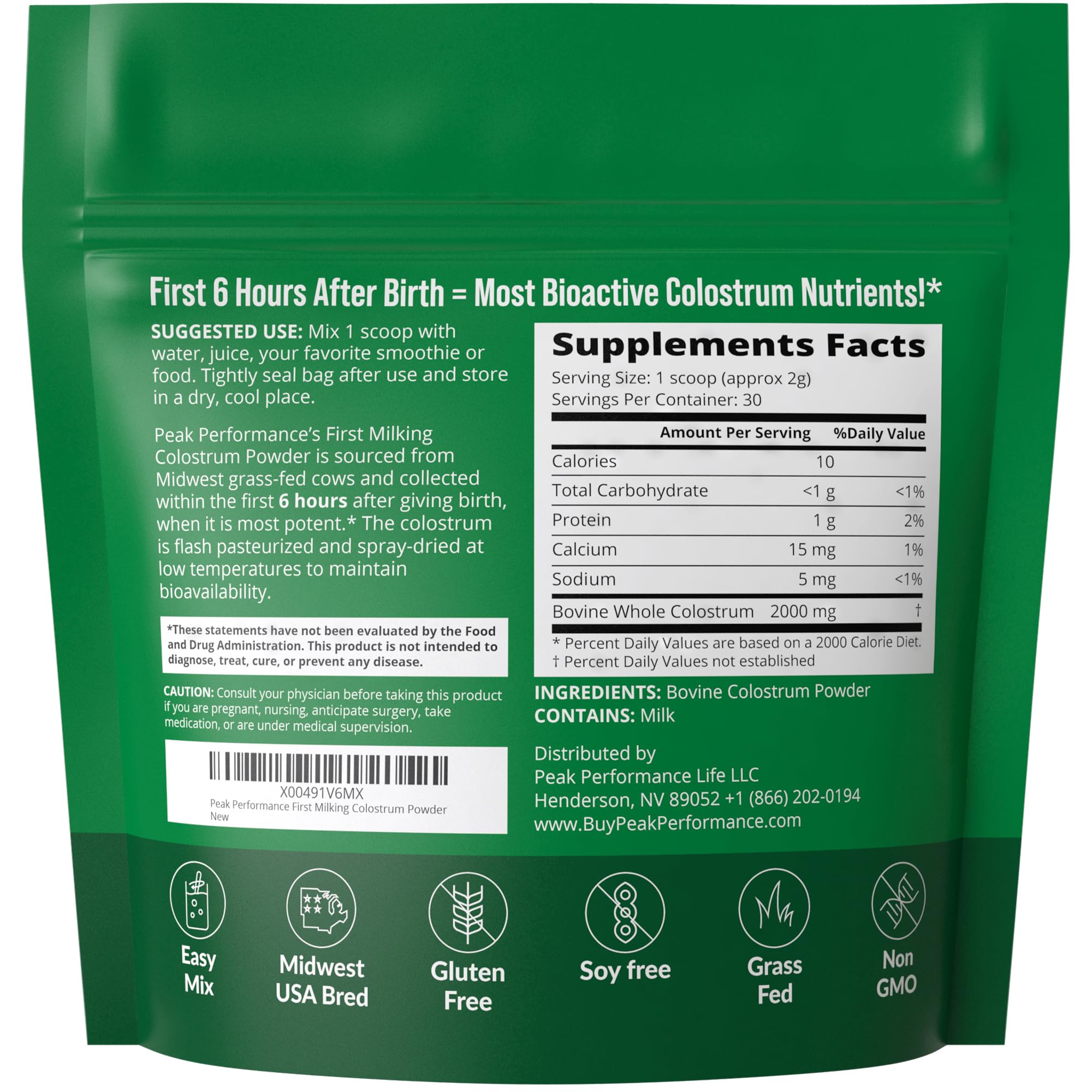 Foto 7 pulgar | Colostrum Powder Peak Performance First Ordeñando Animales Alimentados Con Pasto - Venta Internacional.