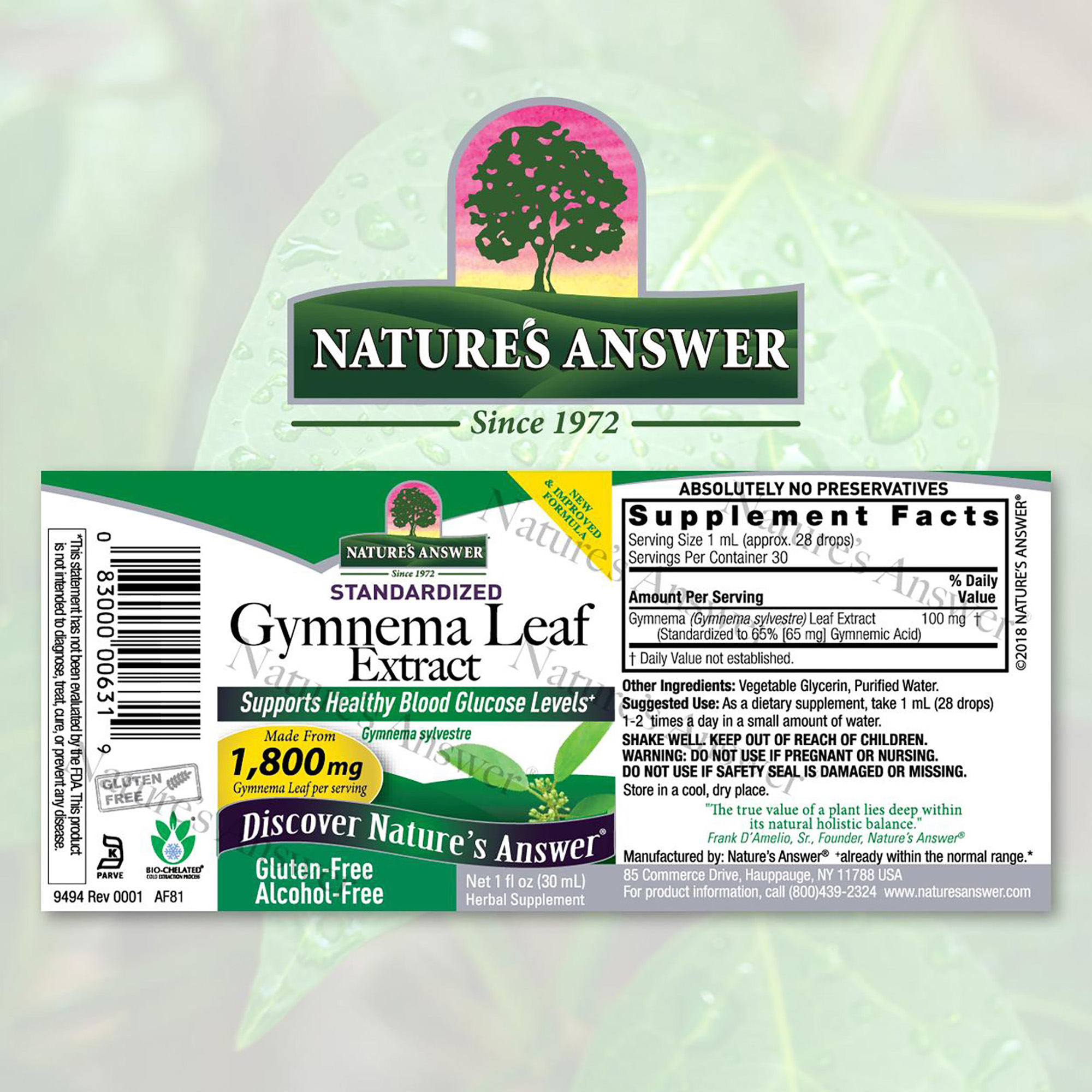Foto 3 pulgar | Suplemento Nature's Answer: Extracto De Hoja De Gymnema Af, 1000 Mg, 30 Ml - Venta Internacional.