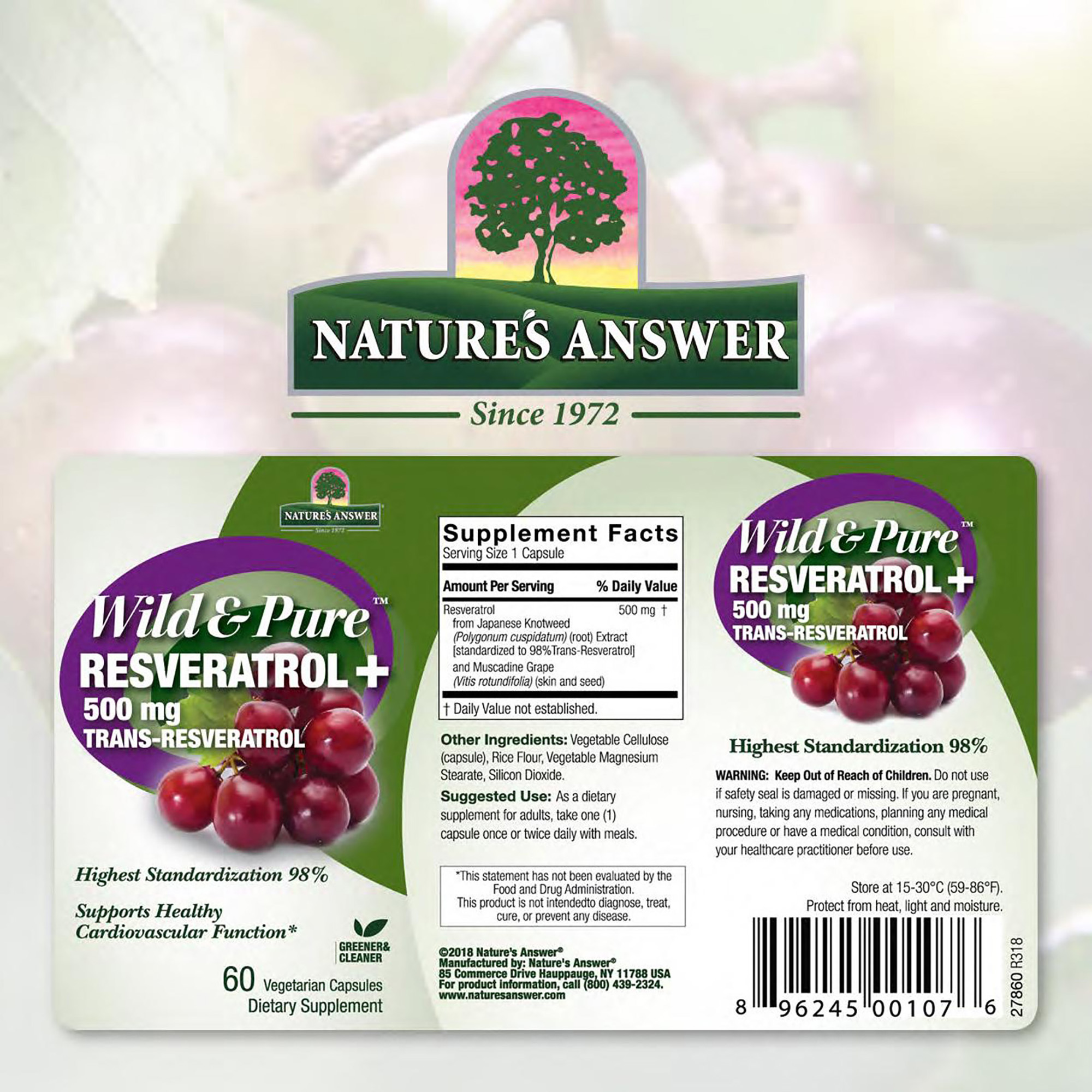 Foto 3 pulgar | Suplemento Nature's Answer: Resveratrol Salvaje Y Puro, 500 Mg - Venta Internacional.