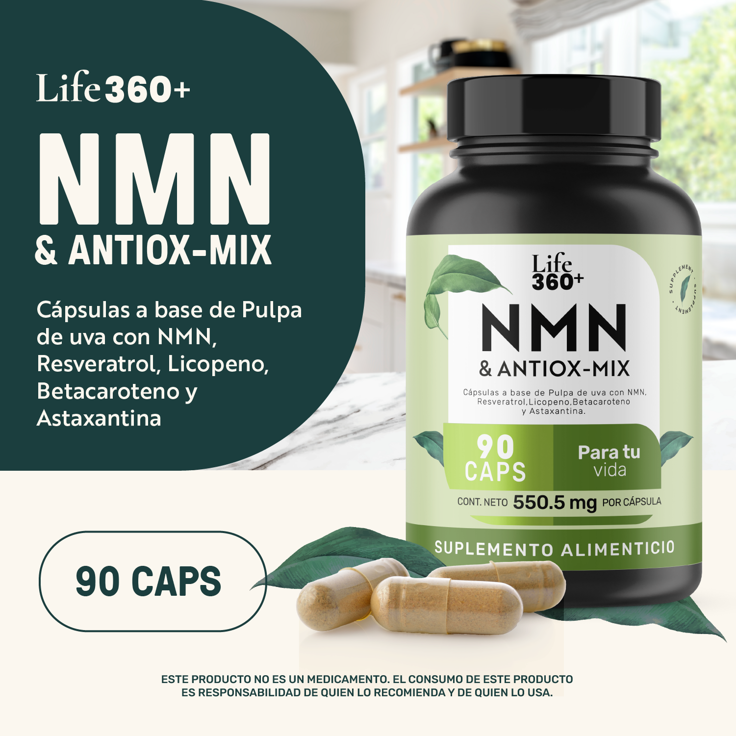 Foto 5 pulgar | Life 360+ Nmn & Antiox-mix 90 Caps Resveratrol Betacaroteno