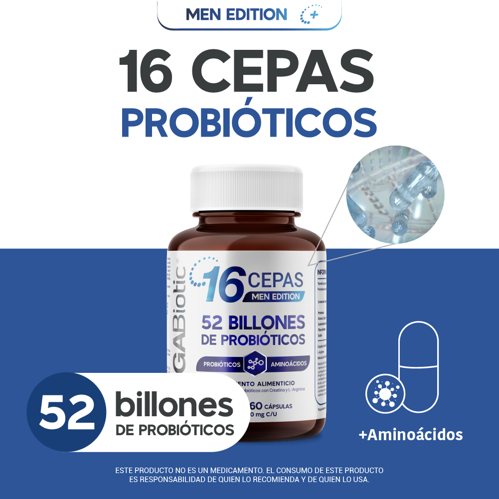 Foto 3 pulgar | Megabiotic Men Edition 16 Cepas 52 Billones 60 Caps Creatina