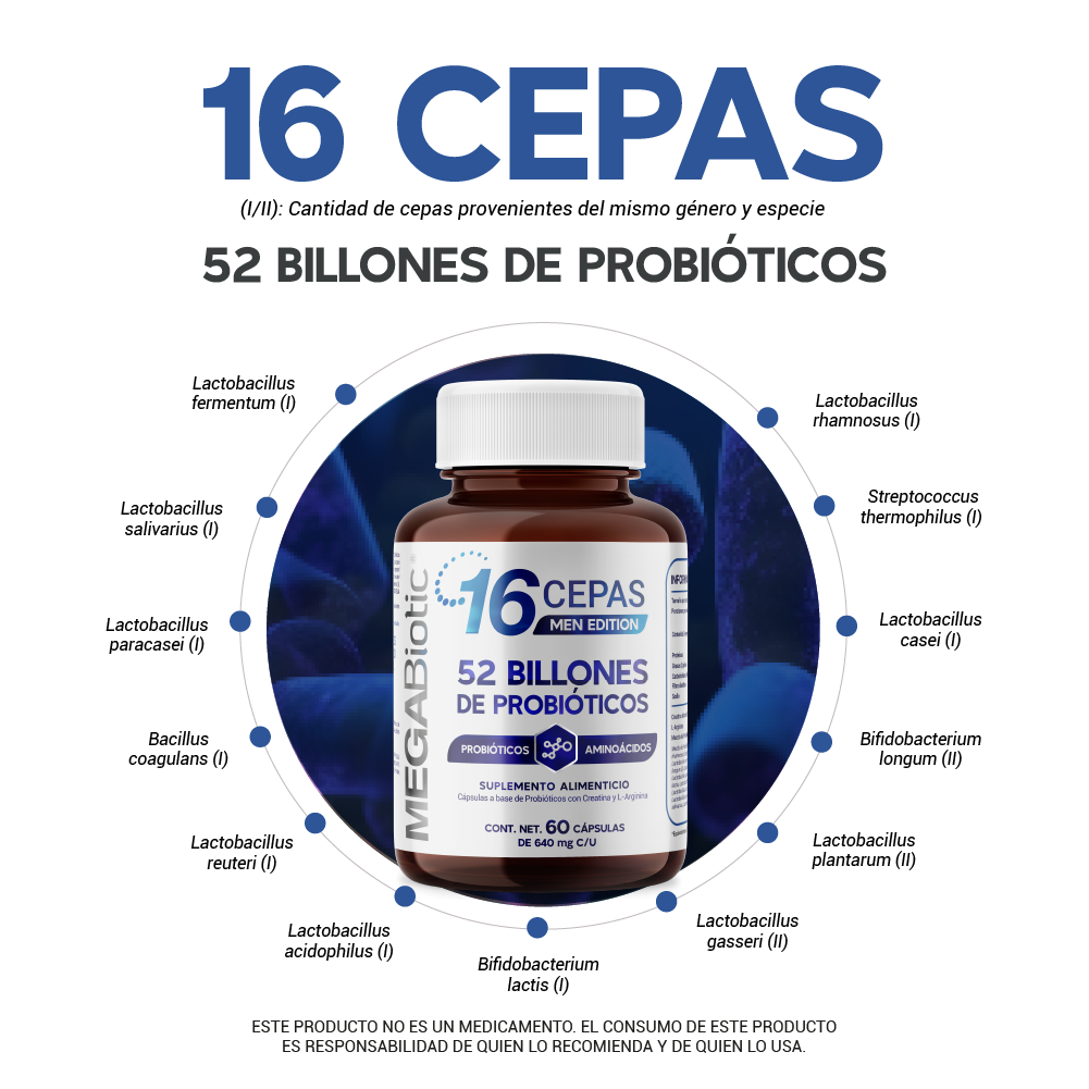 Foto 4 pulgar | Megabiotic Men Edition 16 Cepas 52 Billones 60 Caps Creatina