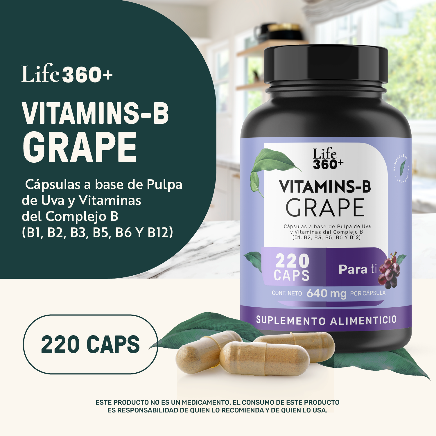 Foto 5 pulgar | Life 360+ Vitamins-b Grape 220 Caps Vitaminas Del Complejo B