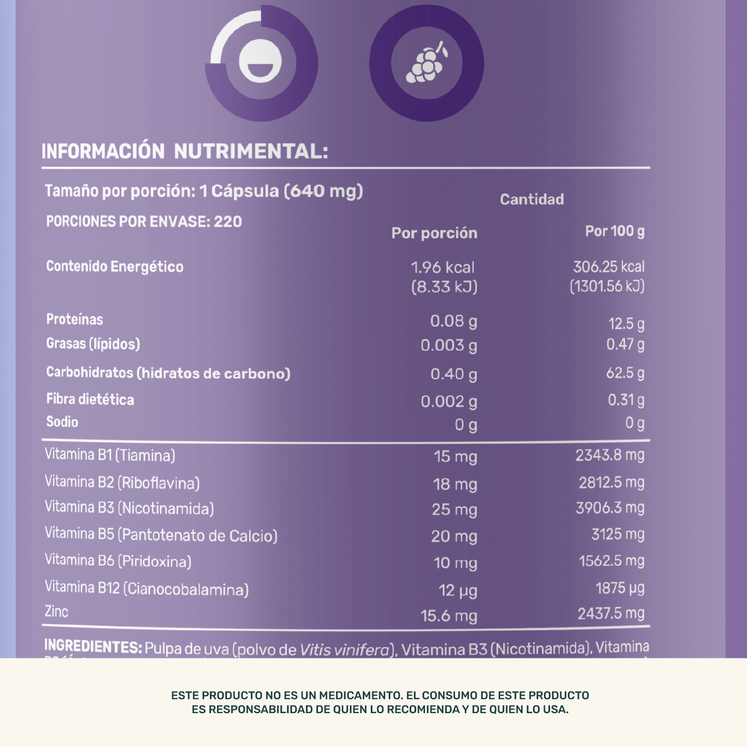 Foto 6 pulgar | Life 360+ Vitamins-b Grape 220 Caps Vitaminas Del Complejo B