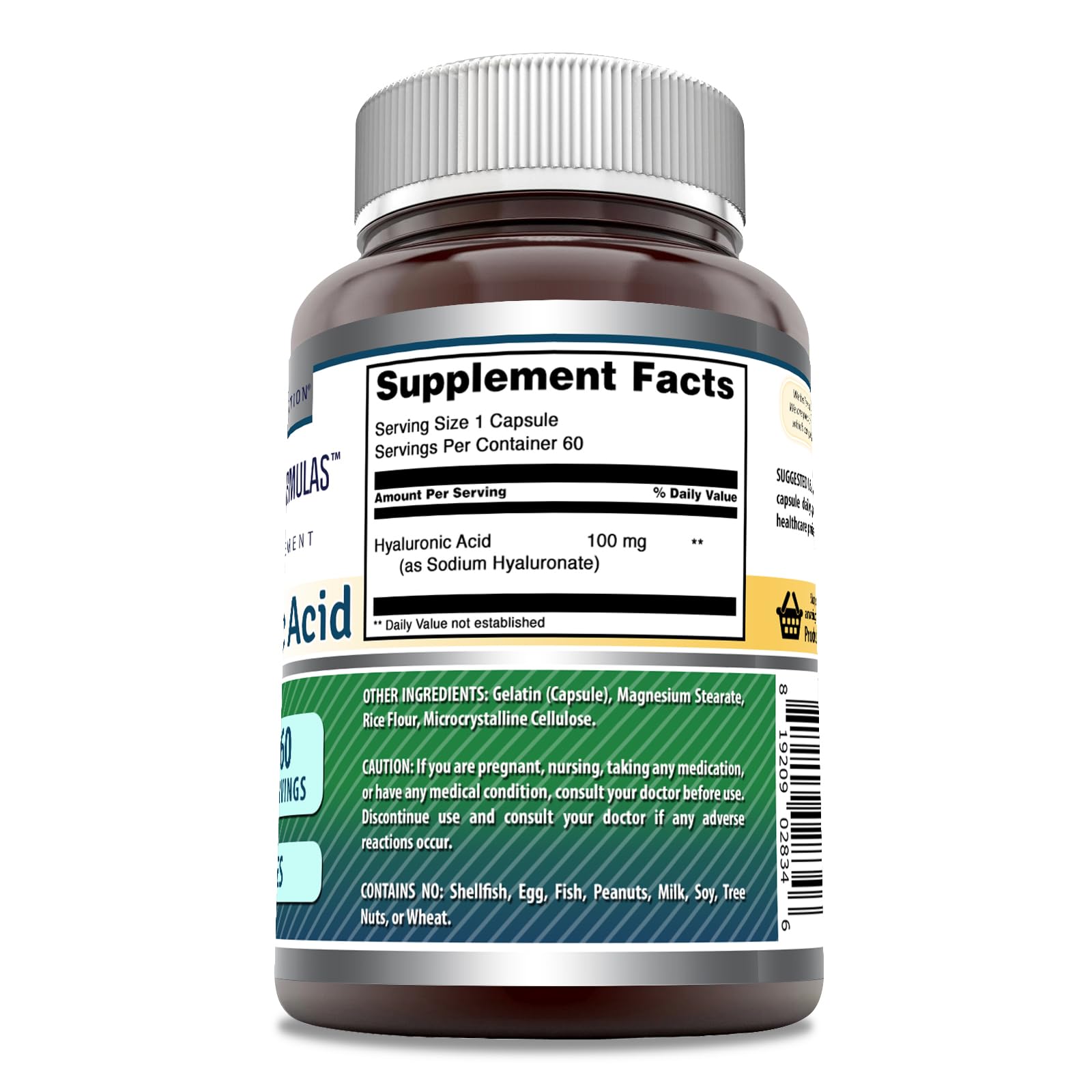 Foto 3 pulgar | Suplemento De Ácido Hialurónico Amazing Formulas 100 Mg 60 Cápsulas - Venta Internacional.
