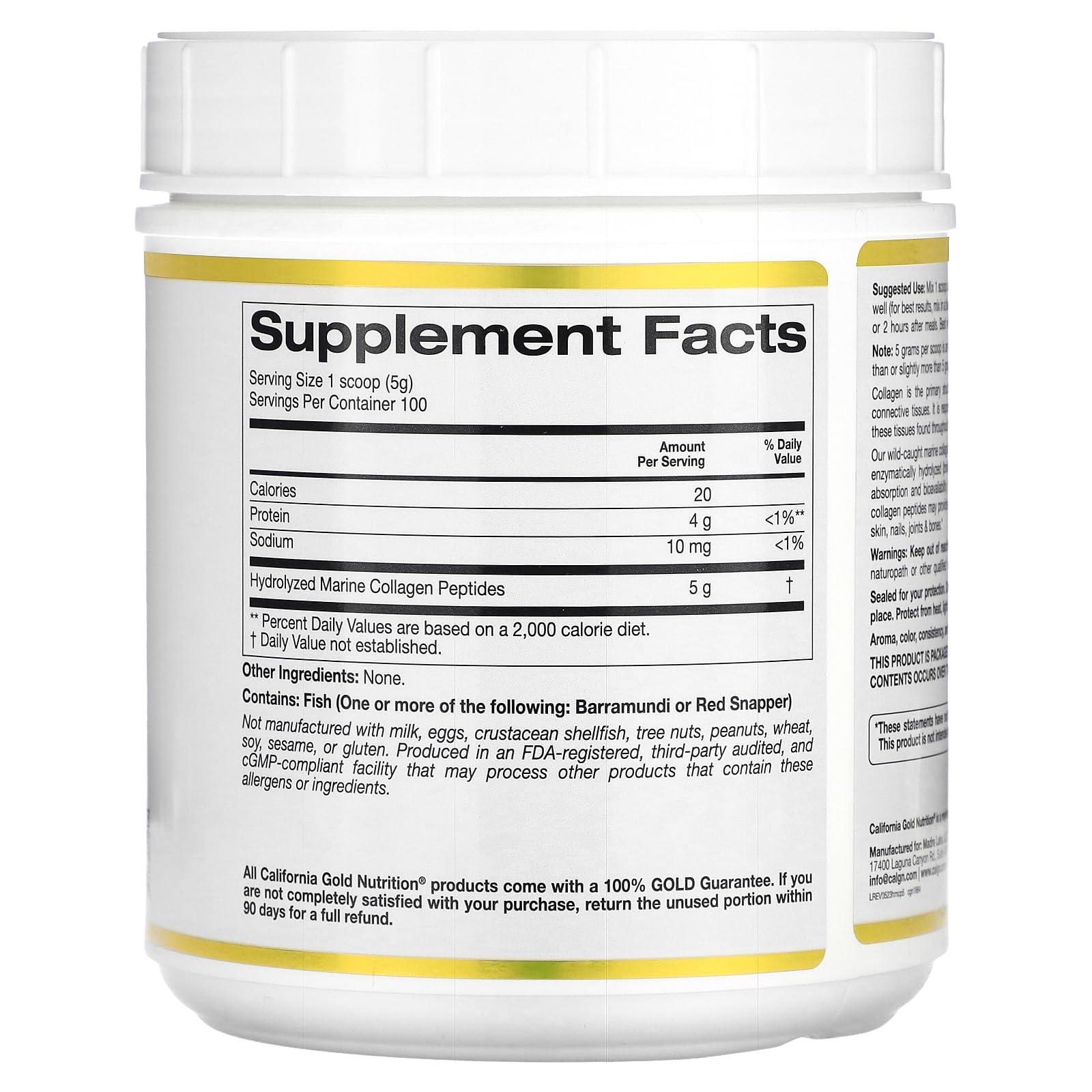Foto 3 pulgar | Suplemento De Péptidos De Colágeno California Gold Nutrition, 500 G - Venta Internacional.