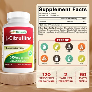 Foto 2 | Suplemento Best Naturals L-citrulina 2000 Mg 120 Comprimidos - Venta Internacional.