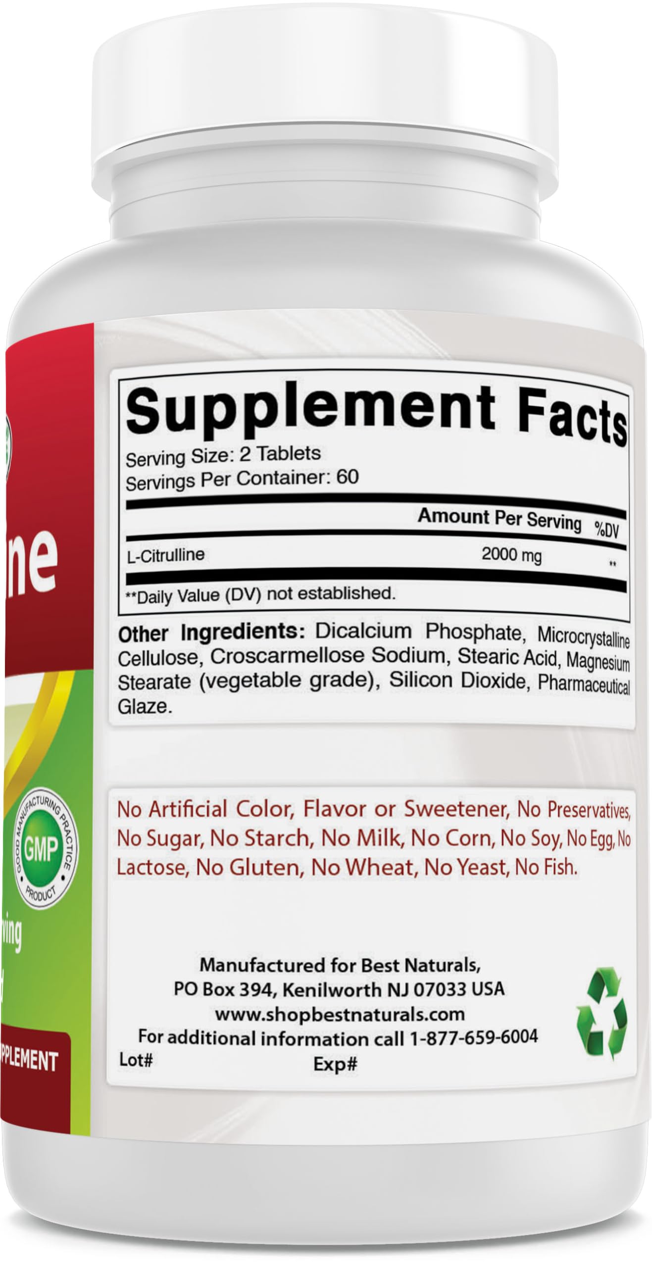Foto 8 pulgar | Suplemento Best Naturals L-citrulina 2000 Mg 120 Comprimidos - Venta Internacional.