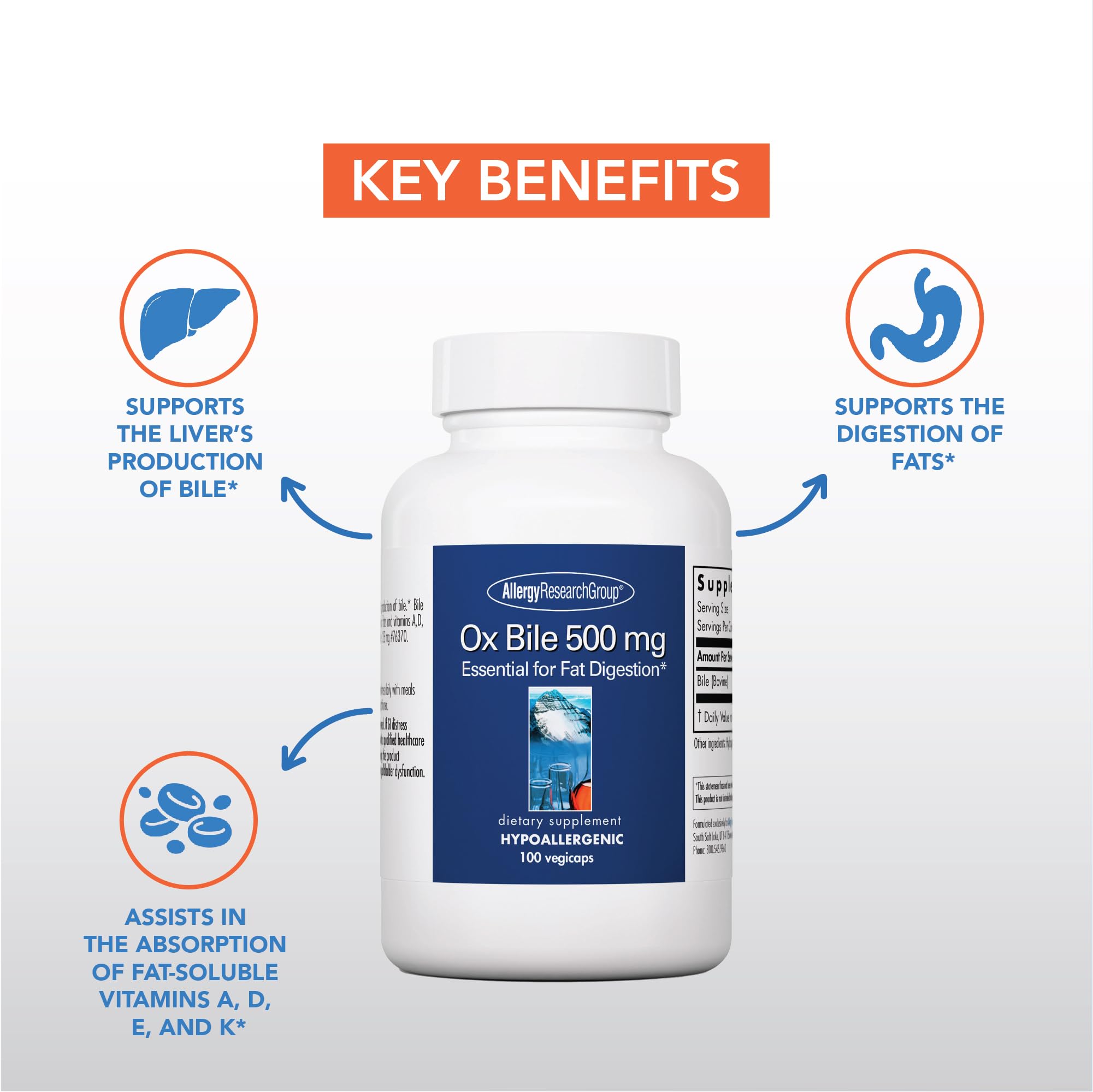 Foto 3 pulgar | Suplemento Allergy Research Group, Bilis De Buey, 500 Mg, 100 Cápsulas - Venta Internacional.