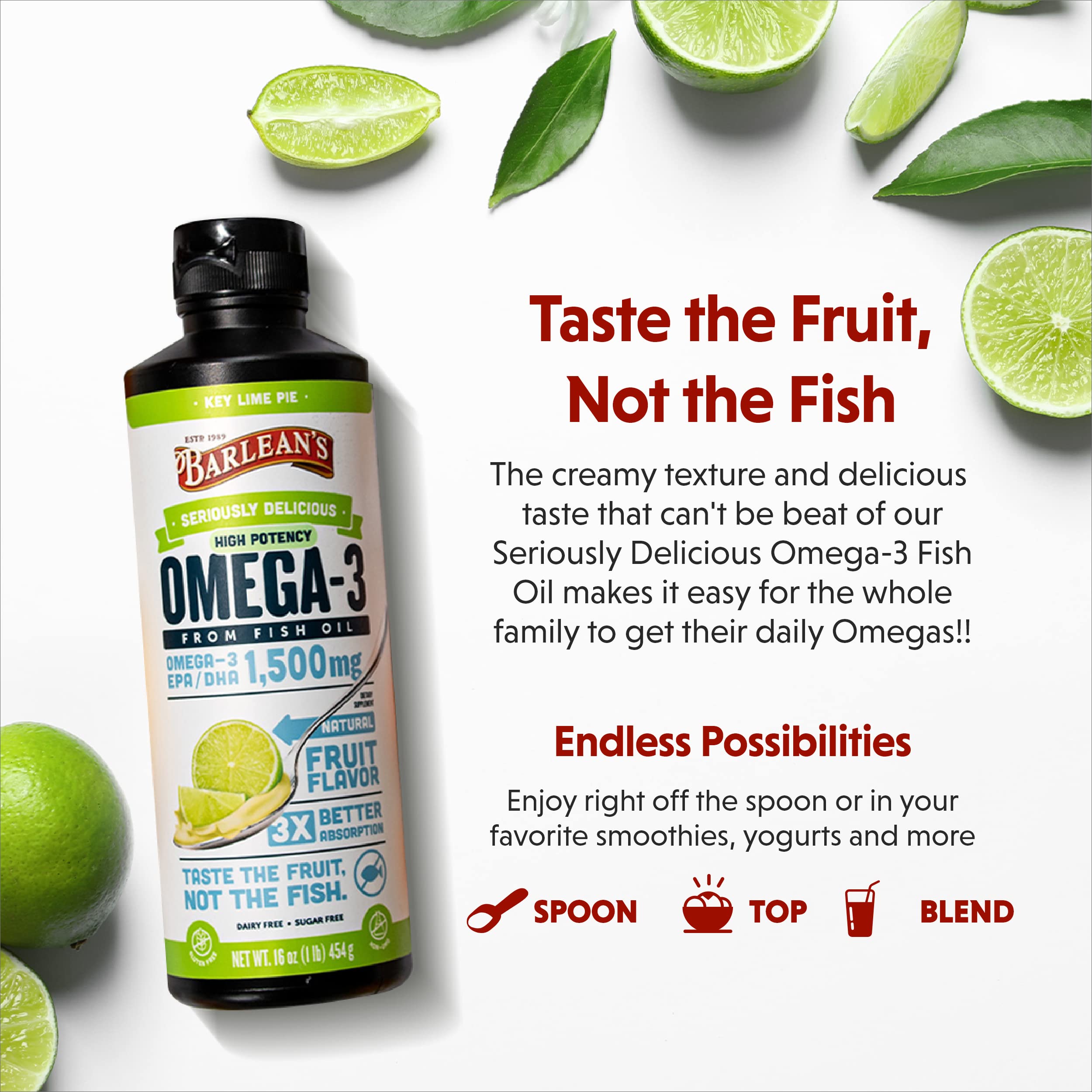 Foto 4 pulgar | Complementa El Aceite De Pescado Omega 3 De Alta Potencia De Barlean's Key Lime Pie - Venta Internacional.