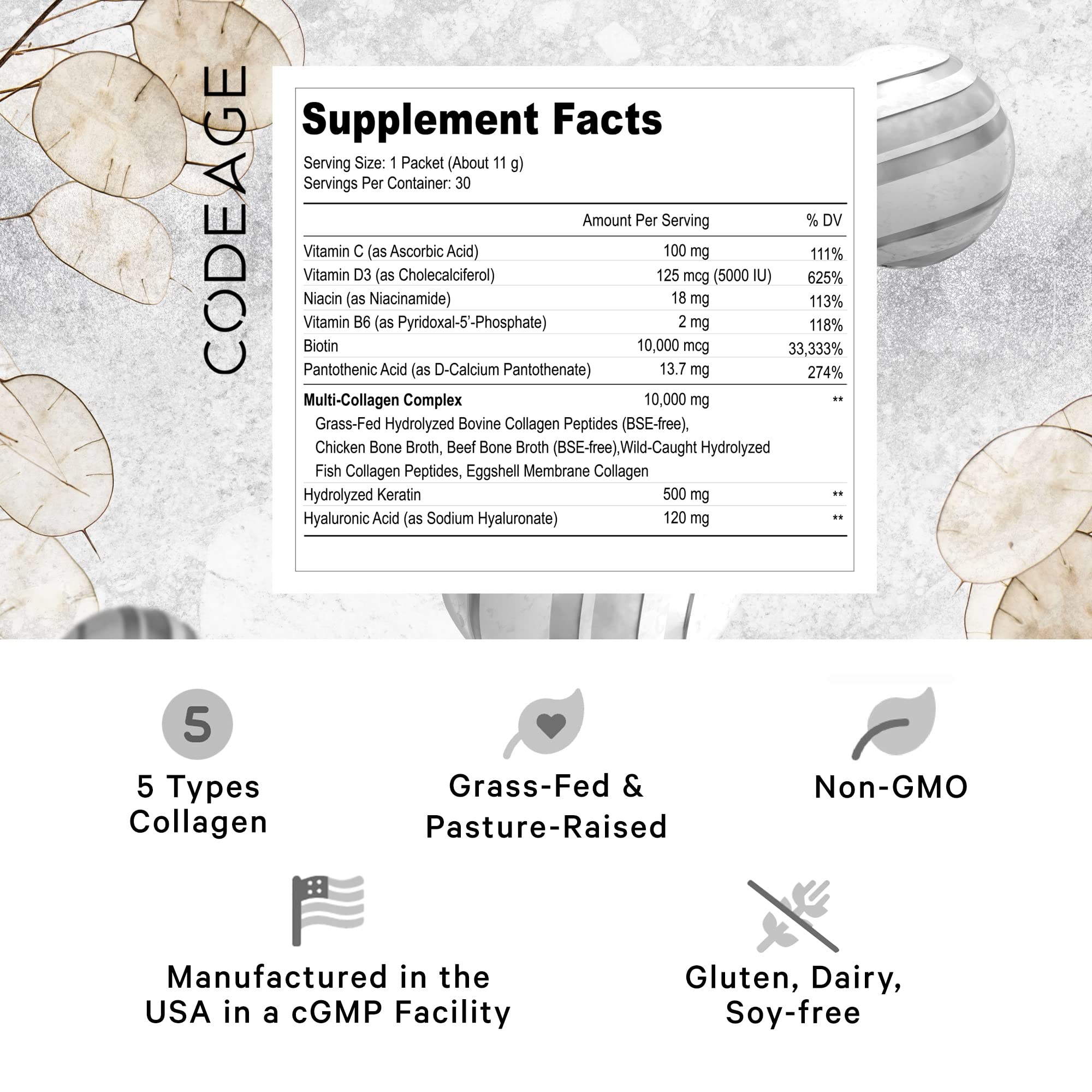 Foto 3 pulgar | Suplemento Codeage Multi Collagen Platinum Biotina De 10,000 Mcg - Venta Internacional.
