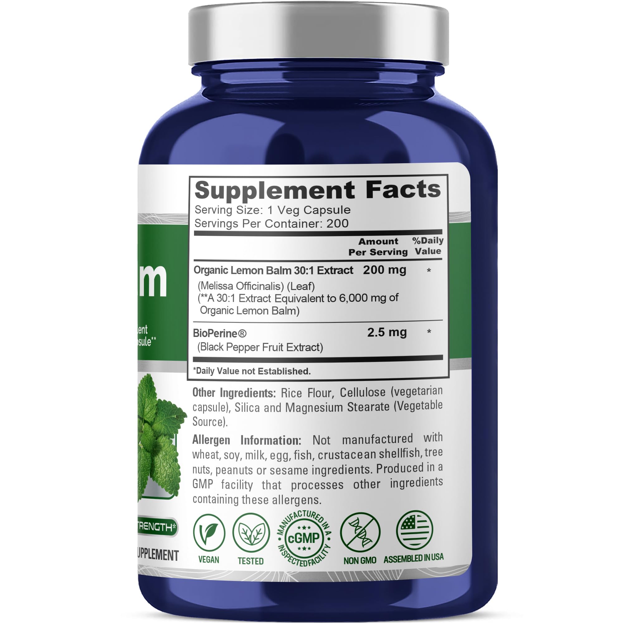 Foto 3 pulgar | Suplemento De Bálsamo De Limón Nusapure, 6000 Mg, 200 Cápsulas Veganas - Venta Internacional.