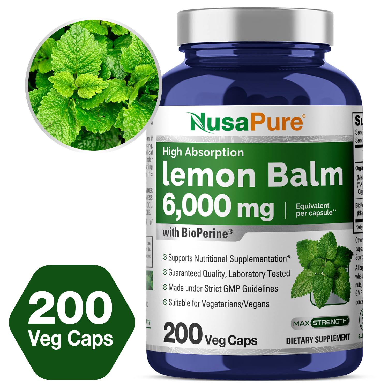 Foto 5 pulgar | Suplemento De Bálsamo De Limón Nusapure, 6000 Mg, 200 Cápsulas Veganas - Venta Internacional.