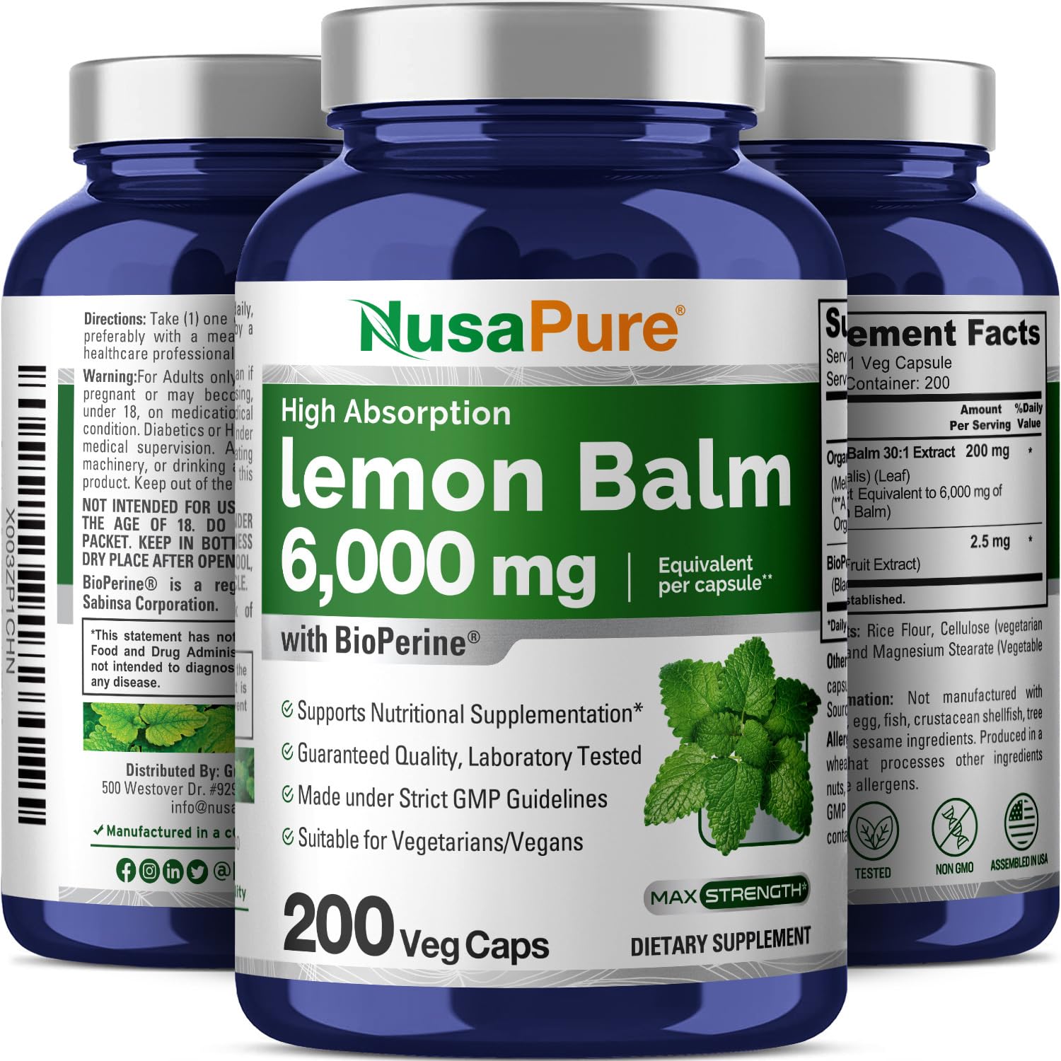 Foto 6 pulgar | Suplemento De Bálsamo De Limón Nusapure, 6000 Mg, 200 Cápsulas Veganas - Venta Internacional.
