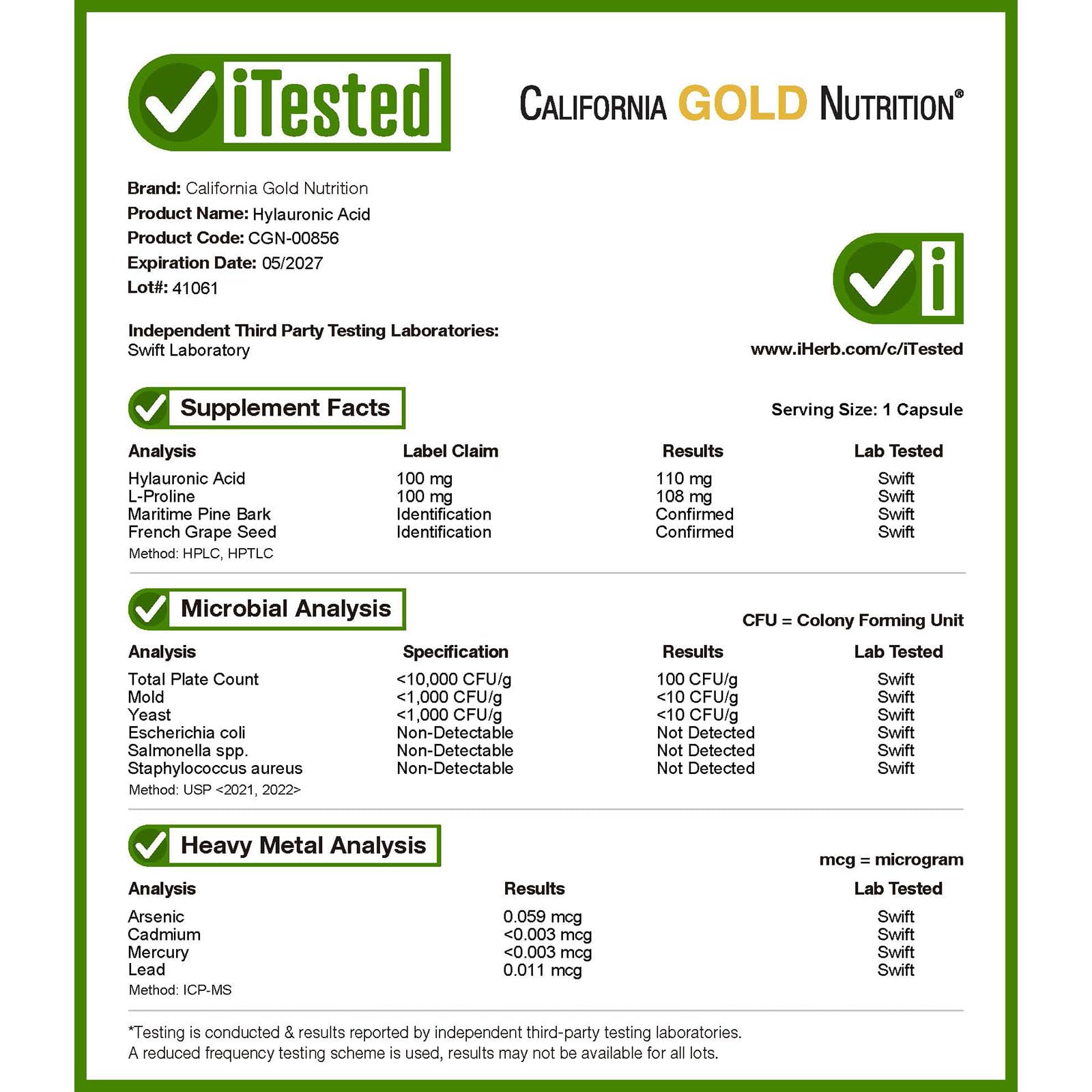 Foto 5 pulgar | Suplemento De Ácido Hialurónico De California Gold Nutrition 60 Cápsulas - Venta Internacional.