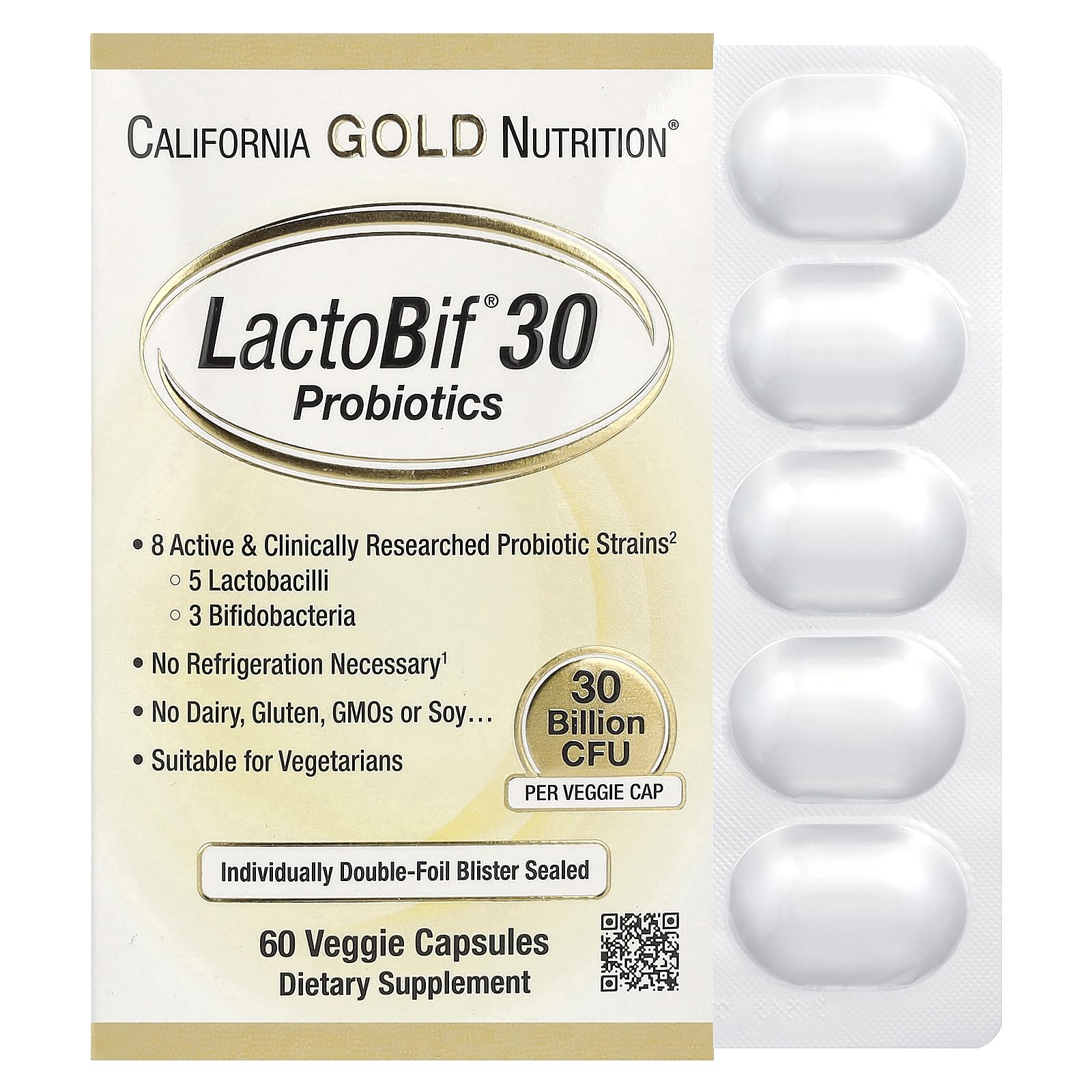 Foto 2 pulgar | Probióticos California Gold Nutrition Lactobif 30 30 G Cfu - Venta Internacional.