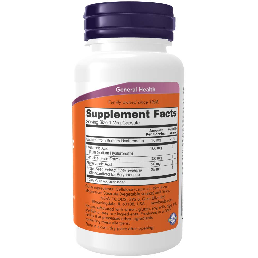 Foto 3 pulgar | Suplemento Now Foods De Ácido Hialurónico De 100 Mg De Doble Concentración - Venta Internacional.