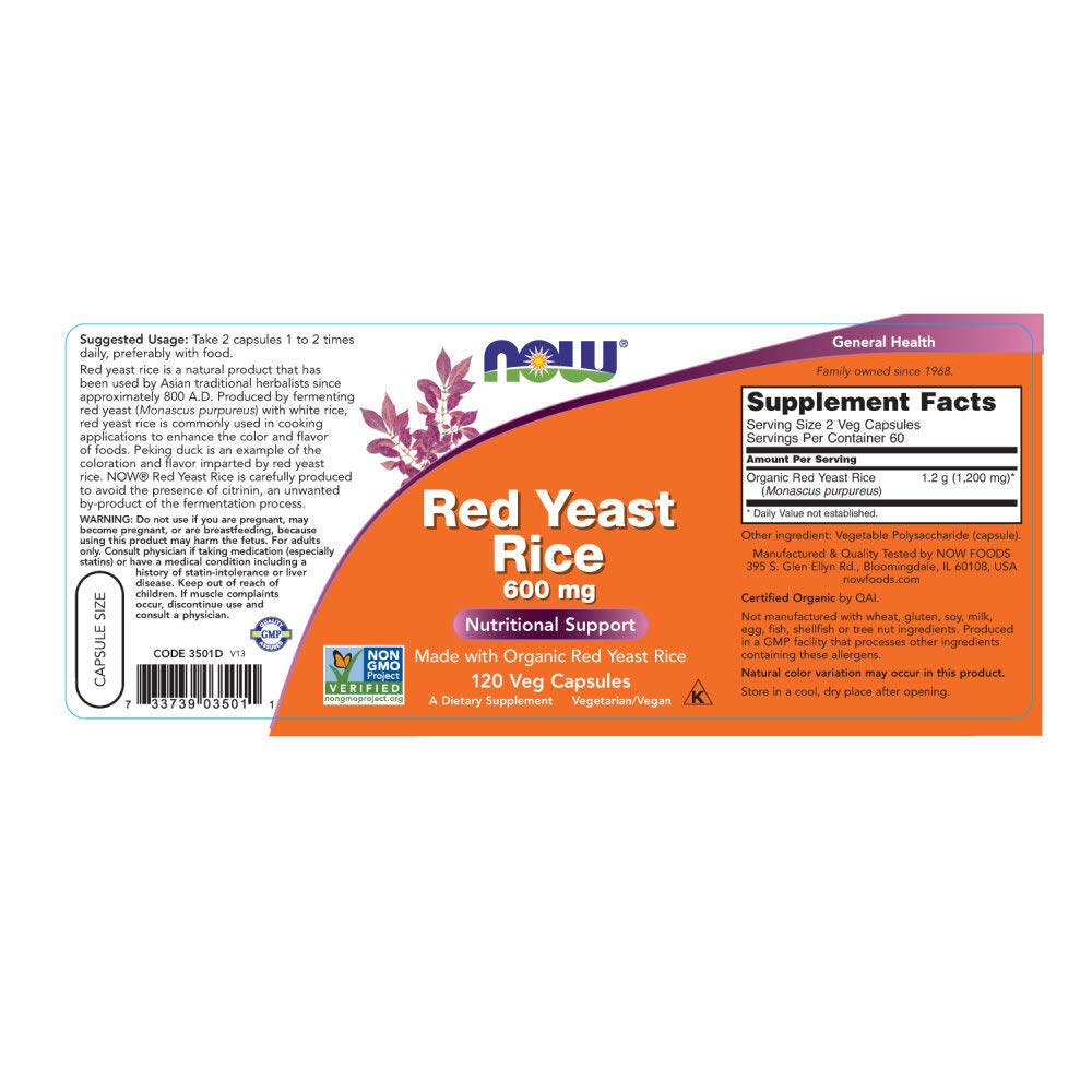 Foto 3 pulgar | Suplemento Now Foods  Levadura Roja de 120 Cápsulas-Venta Internacional